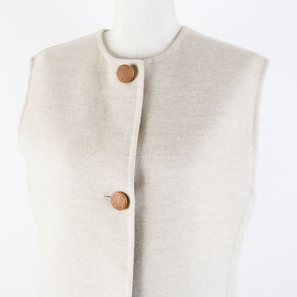 HERMES Vest 3H0191DB Main: 100% cashmere light beige Women 38 Used Authentic