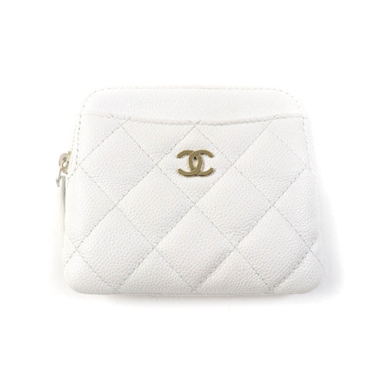 CHANEL Coin case AP2061 Main: Caviar skin white Classic zip coin purse Women Used Authentic