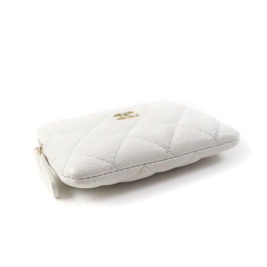 CHANEL Coin case AP2061 Main: Caviar skin white Classic zip coin purse Women Used Authentic
