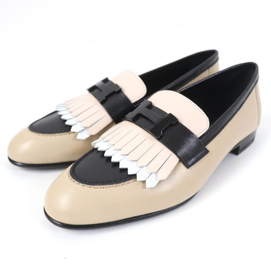 HERMES loafers Main: Leather Beige black Women 35 1/2 Used Authentic