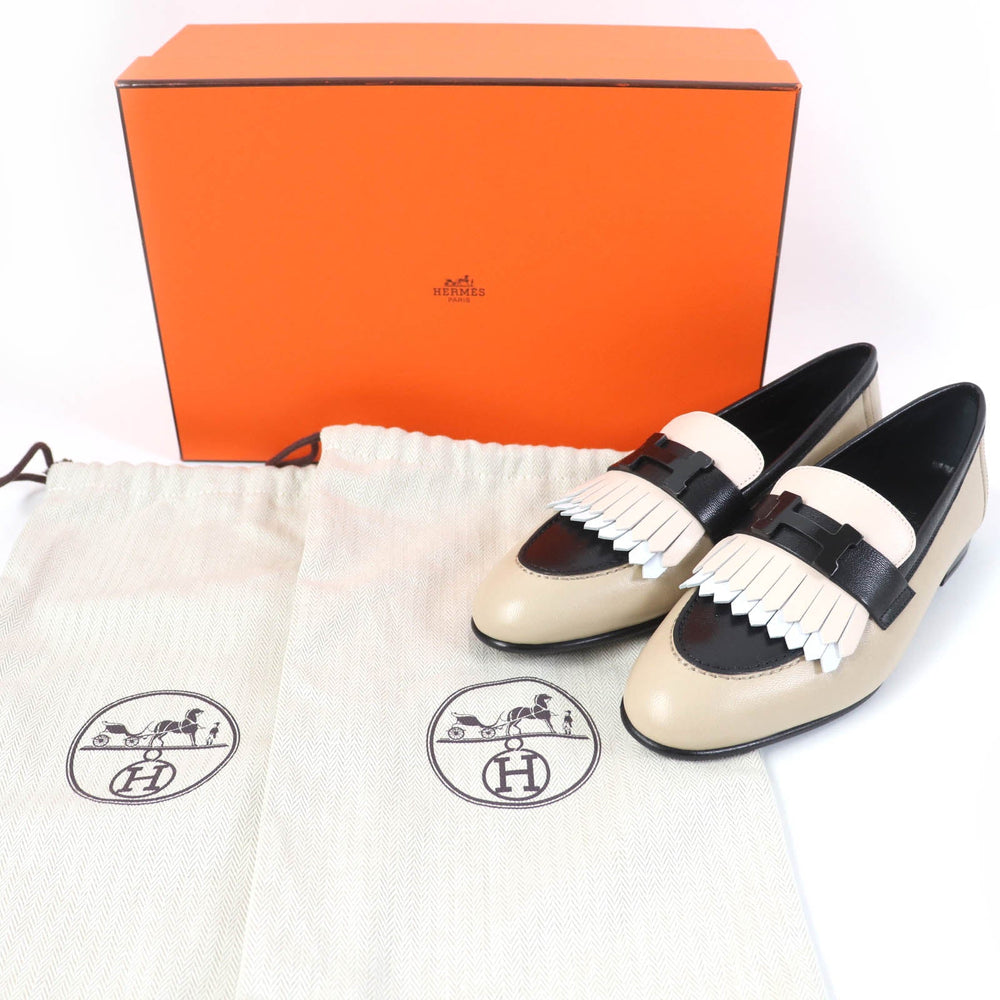 HERMES loafers Main: Leather Beige black Women 35 1/2 Used Authentic