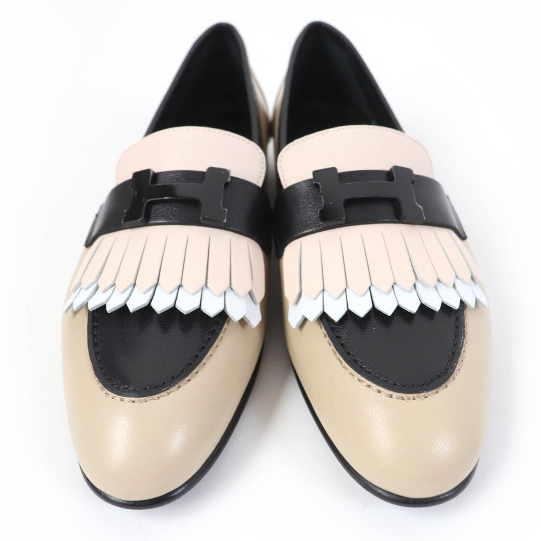 HERMES loafers Main: Leather Beige black Women 35 1/2 Used Authentic