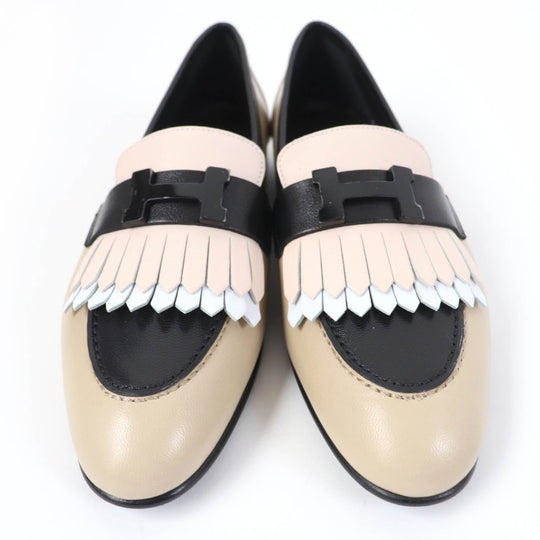 HERMES loafers Main: Leather Beige black Women 35 1/2 Used Authentic