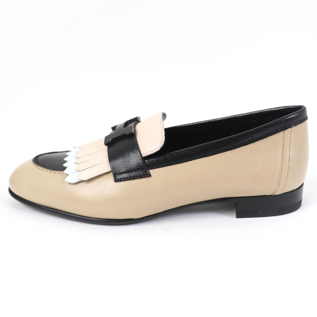 HERMES loafers Main: Leather Beige black Women 35 1/2 Used Authentic