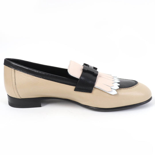HERMES loafers Main: Leather Beige black Women 35 1/2 Used Authentic