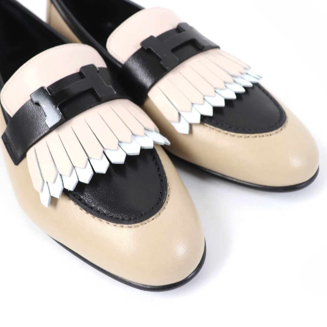HERMES loafers Main: Leather Beige black Women 35 1/2 Used Authentic