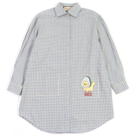 GUCCI Long sleeve shirt 734889 Main: 100% cotton, part: 69% polyester, part: 21% nylon, part: 10% cotton, part: 50% cotton blue mens 42 Used Authentic