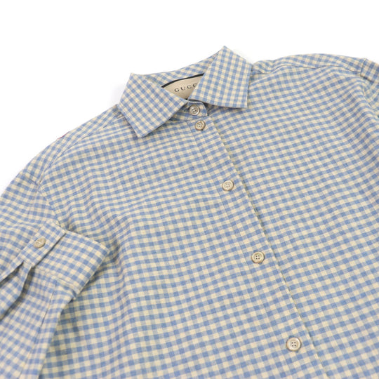 GUCCI Long sleeve shirt 734889 Main: 100% cotton, part: 69% polyester, part: 21% nylon, part: 10% cotton, part: 50% cotton blue mens 42 Used Authentic