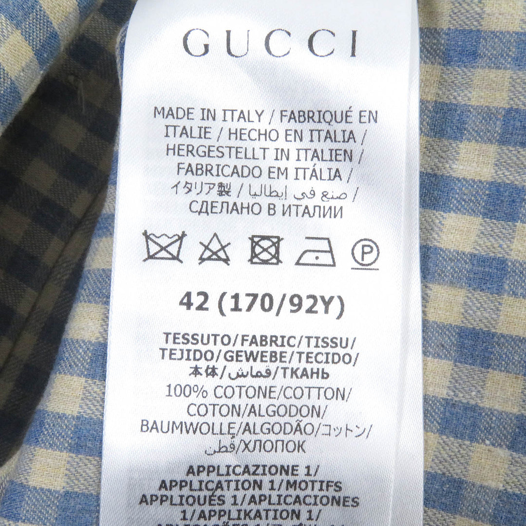 GUCCI Long sleeve shirt 734889 Main: 100% cotton, part: 69% polyester, part: 21% nylon, part: 10% cotton, part: 50% cotton blue mens 42 Used Authentic