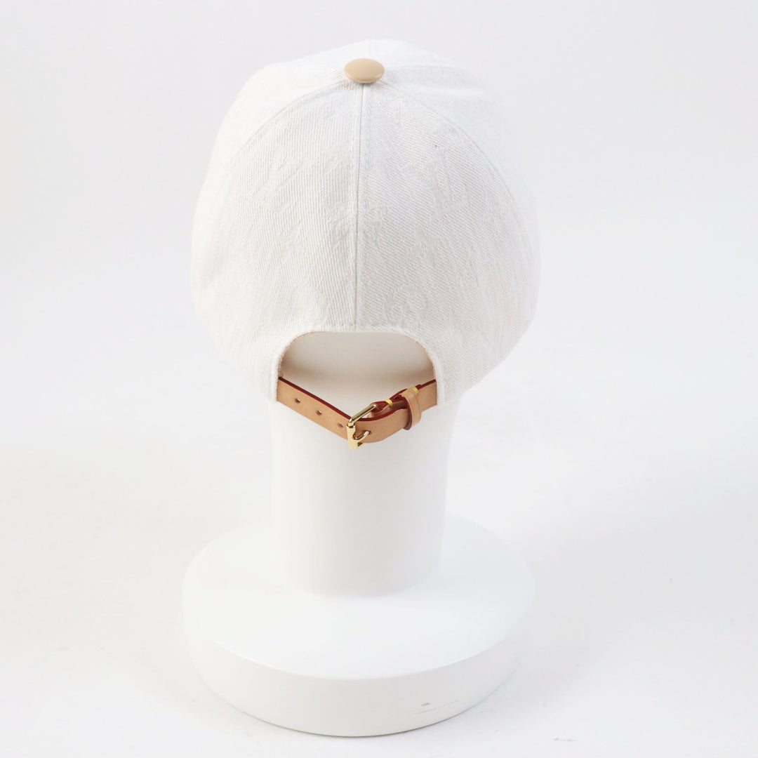LOUIS VUITTON cap M77538 Outer: 60% cotton, Outer: 40% polyester, Lining: 100% silk, Leather part: cowhide, Leather part: sheepskin white Women L Used Authentic