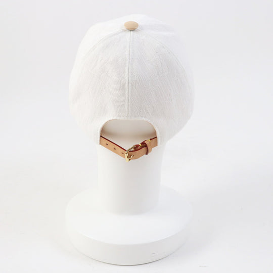 LOUIS VUITTON cap M77538 Outer: 60% cotton, Outer: 40% polyester, Lining: 100% silk, Leather part: cowhide, Leather part: sheepskin white Women L Used Authentic