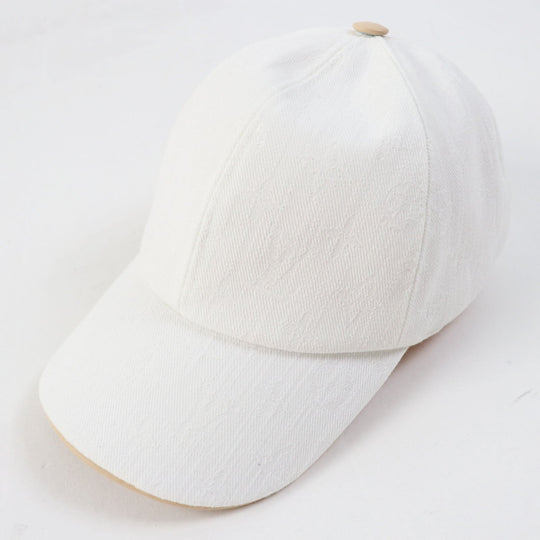 LOUIS VUITTON cap M77538 Outer: 60% cotton, Outer: 40% polyester, Lining: 100% silk, Leather part: cowhide, Leather part: sheepskin white Women L Used Authentic