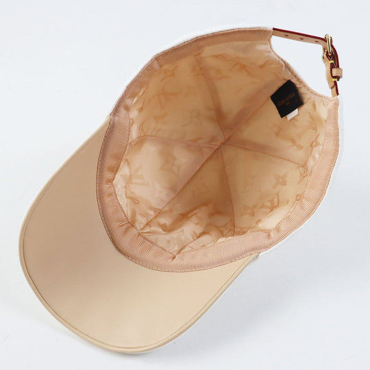 LOUIS VUITTON cap M77538 Outer: 60% cotton, Outer: 40% polyester, Lining: 100% silk, Leather part: cowhide, Leather part: sheepskin white Women L Used Authentic