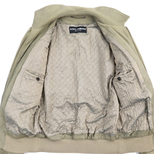 DOLCE&GABBANA leather jacket G9260L G5T41 Outer: 5% wool, Outer: 95% lamb leather, Lining: 50% polyester, Lining: 50% rayon Khaki type mens 44 Used Authentic