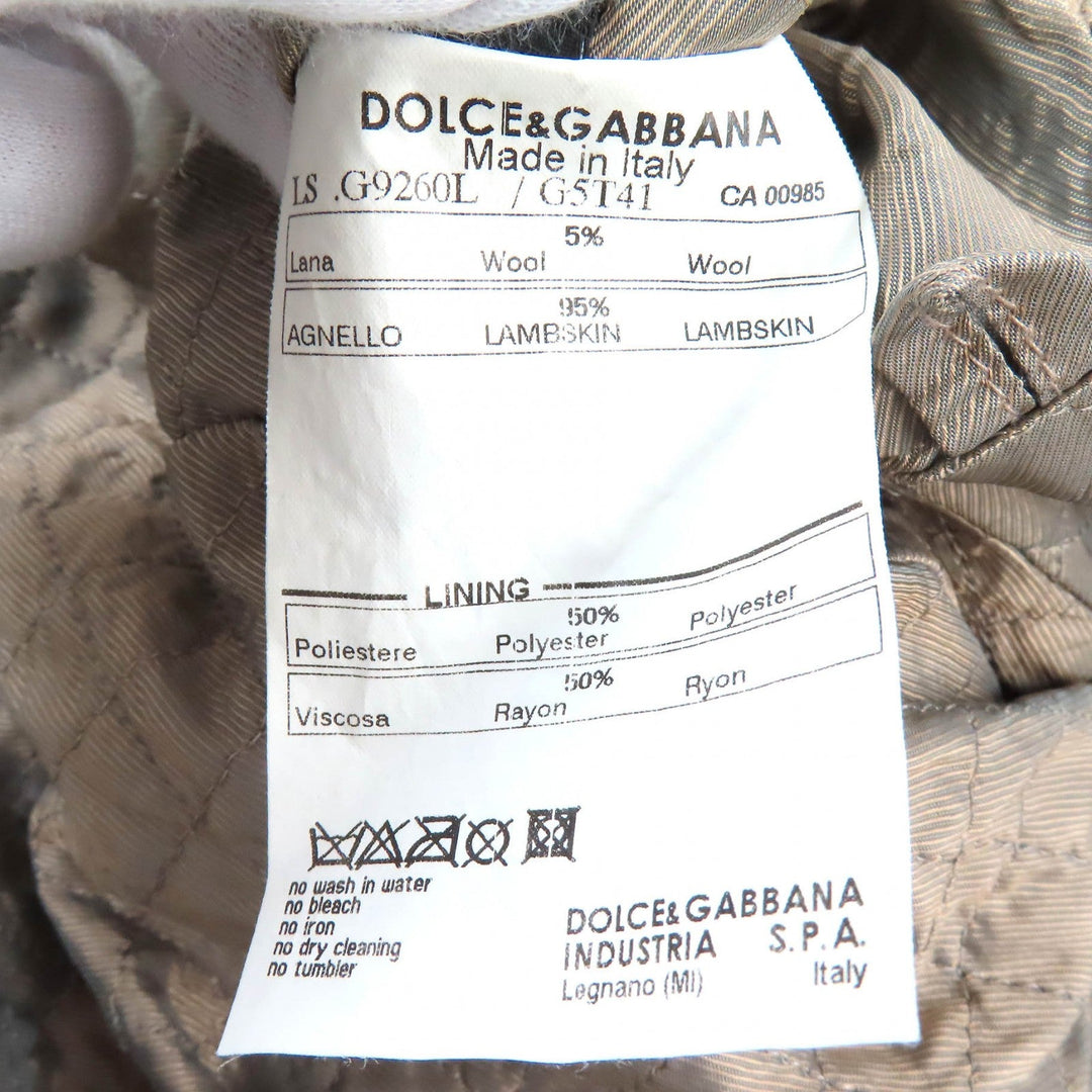 DOLCE&GABBANA leather jacket G9260L G5T41 Outer: 5% wool, Outer: 95% lamb leather, Lining: 50% polyester, Lining: 50% rayon Khaki type mens 44 Used Authentic