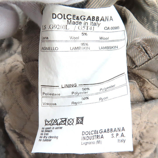 DOLCE&GABBANA leather jacket G9260L G5T41 Outer: 5% wool, Outer: 95% lamb leather, Lining: 50% polyester, Lining: 50% rayon Khaki type mens 44 Used Authentic