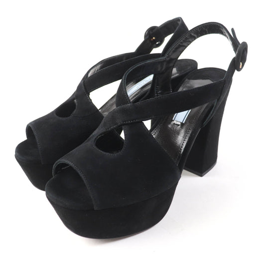 PRADA Sandals Main: Suede leather black Women 36 Used Authentic