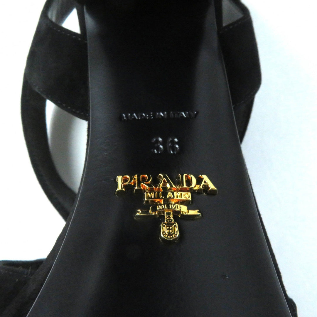 PRADA Sandals Main: Suede leather black Women 36 Used Authentic