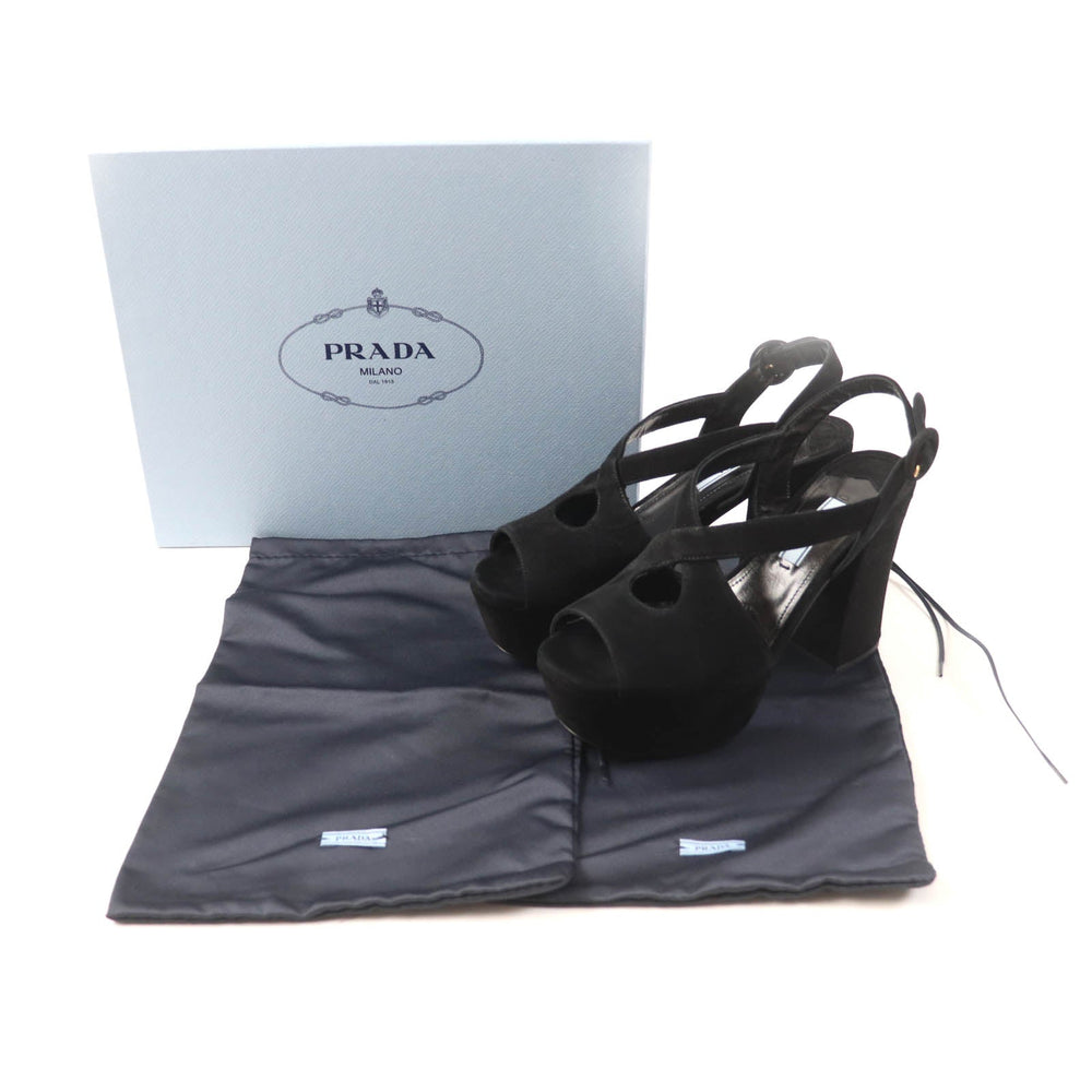 PRADA Sandals Main: Suede leather black Women 36 Used Authentic