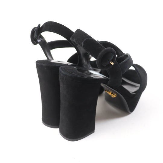 PRADA Sandals Main: Suede leather black Women 36 Used Authentic