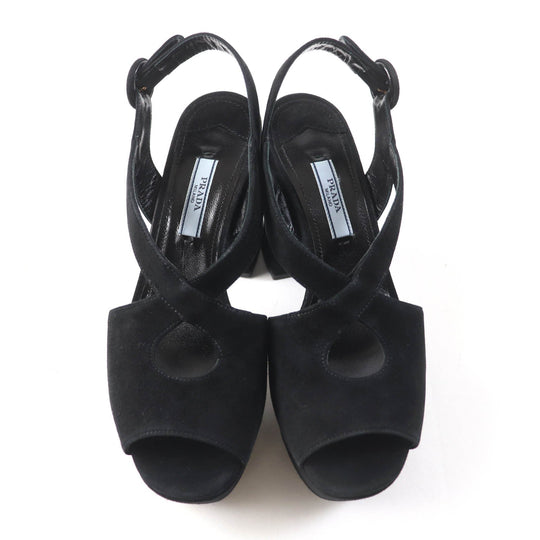 PRADA Sandals Main: Suede leather black Women 36 Used Authentic