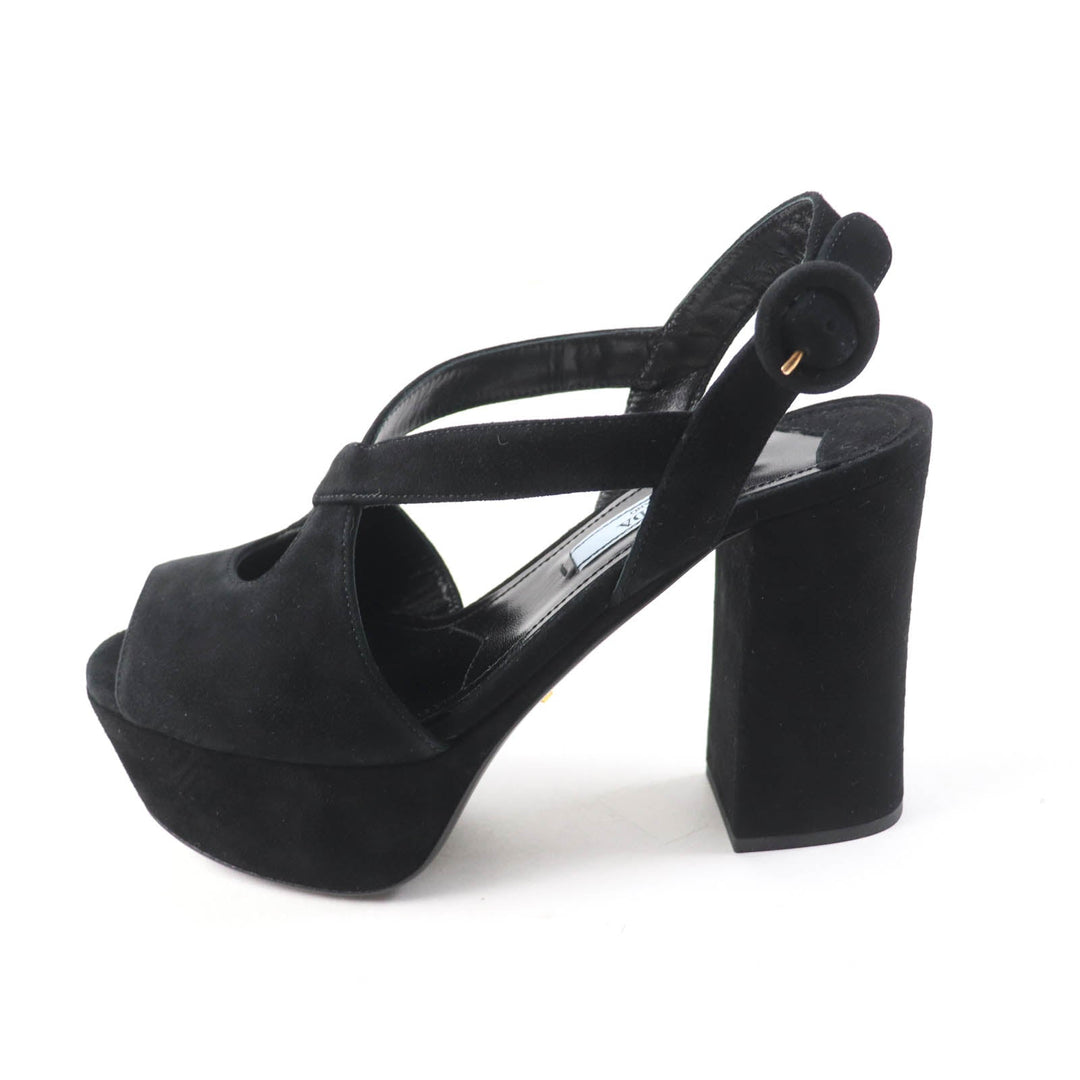 PRADA Sandals Main: Suede leather black Women 36 Used Authentic