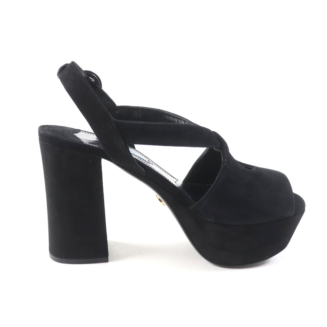 PRADA Sandals Main: Suede leather black Women 36 Used Authentic