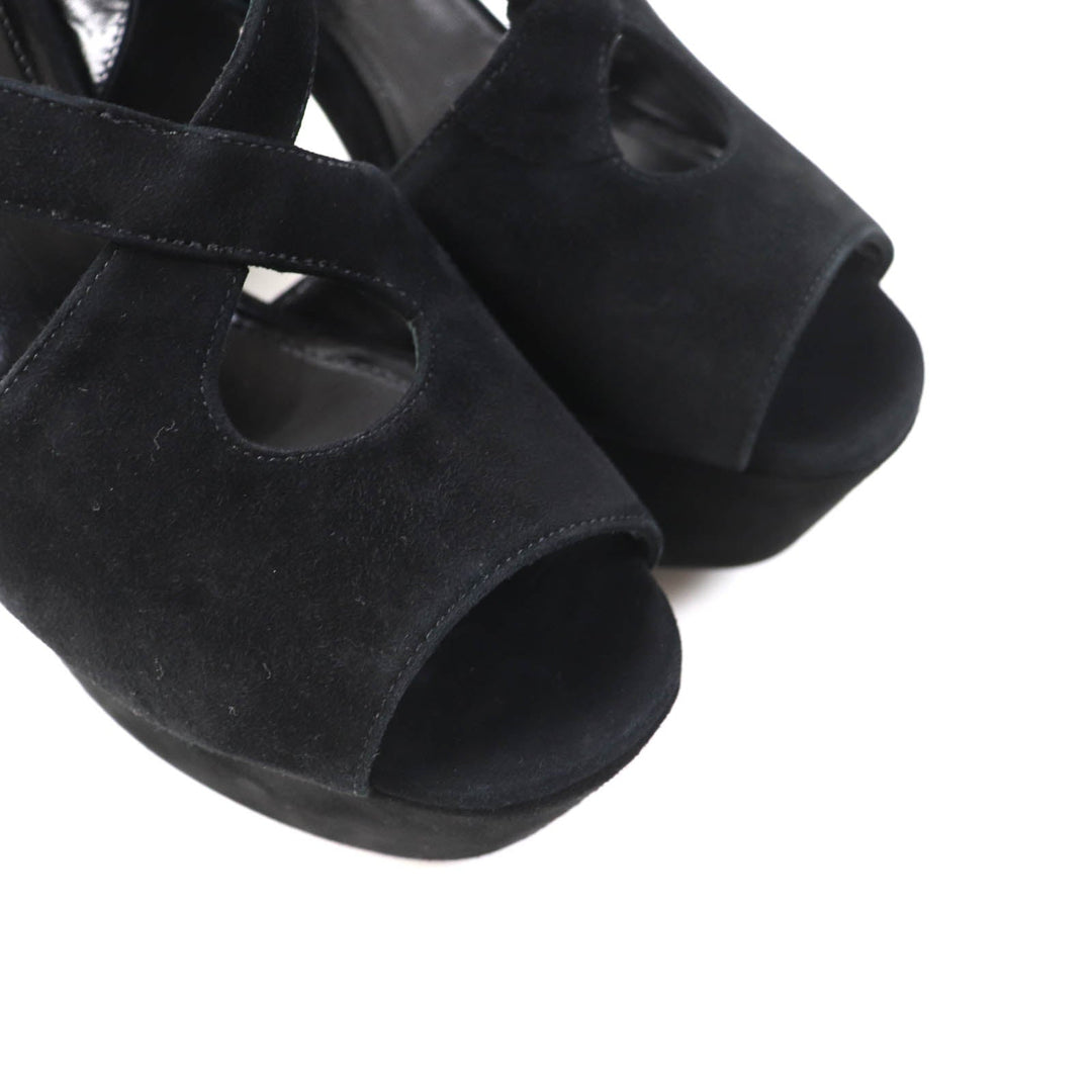 PRADA Sandals Main: Suede leather black Women 36 Used Authentic