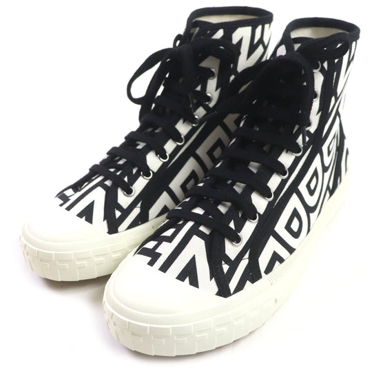 FENDI High cut sneakers 7E1570 Main: Canvas Black White Domino mens 41 Used Authentic