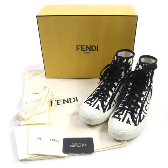 FENDI High cut sneakers 7E1570 Main: Canvas Black White Domino mens 41 Used Authentic