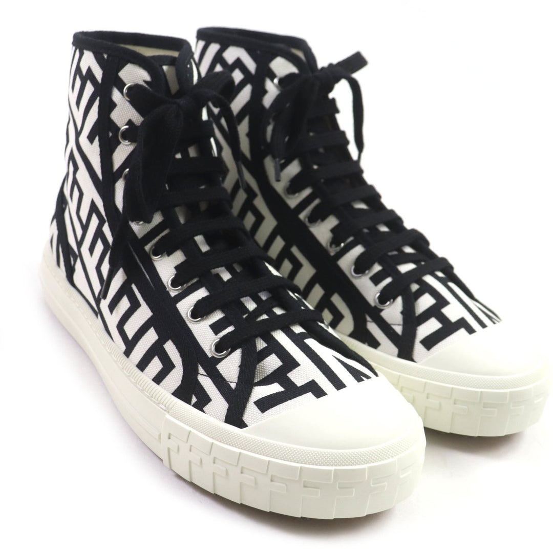 FENDI High cut sneakers 7E1570 Main: Canvas Black White Domino mens 41 Used Authentic