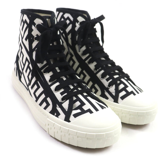 FENDI High cut sneakers 7E1570 Main: Canvas Black White Domino mens 41 Used Authentic