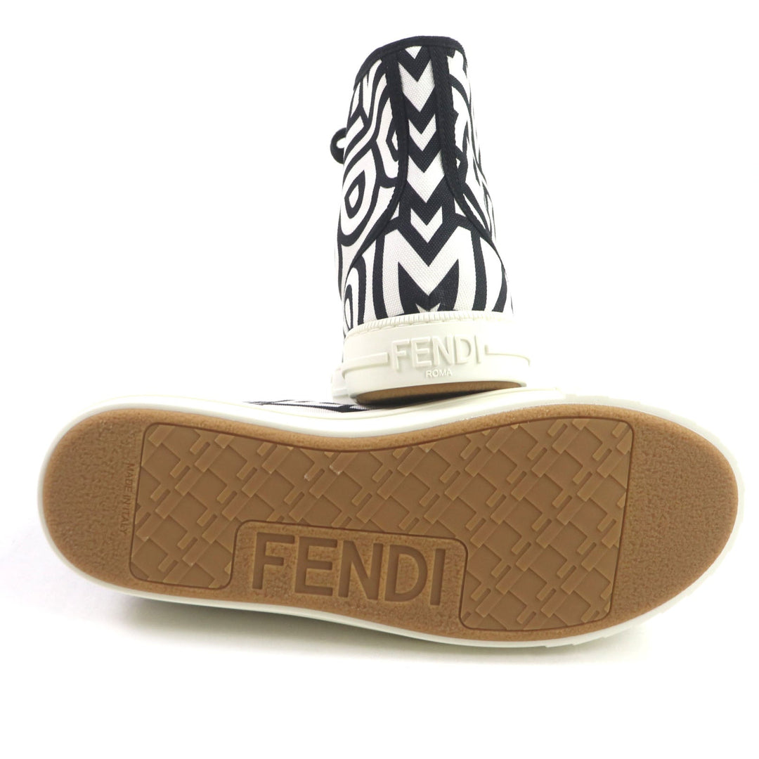 FENDI High cut sneakers 7E1570 Main: Canvas Black White Domino mens 41 Used Authentic