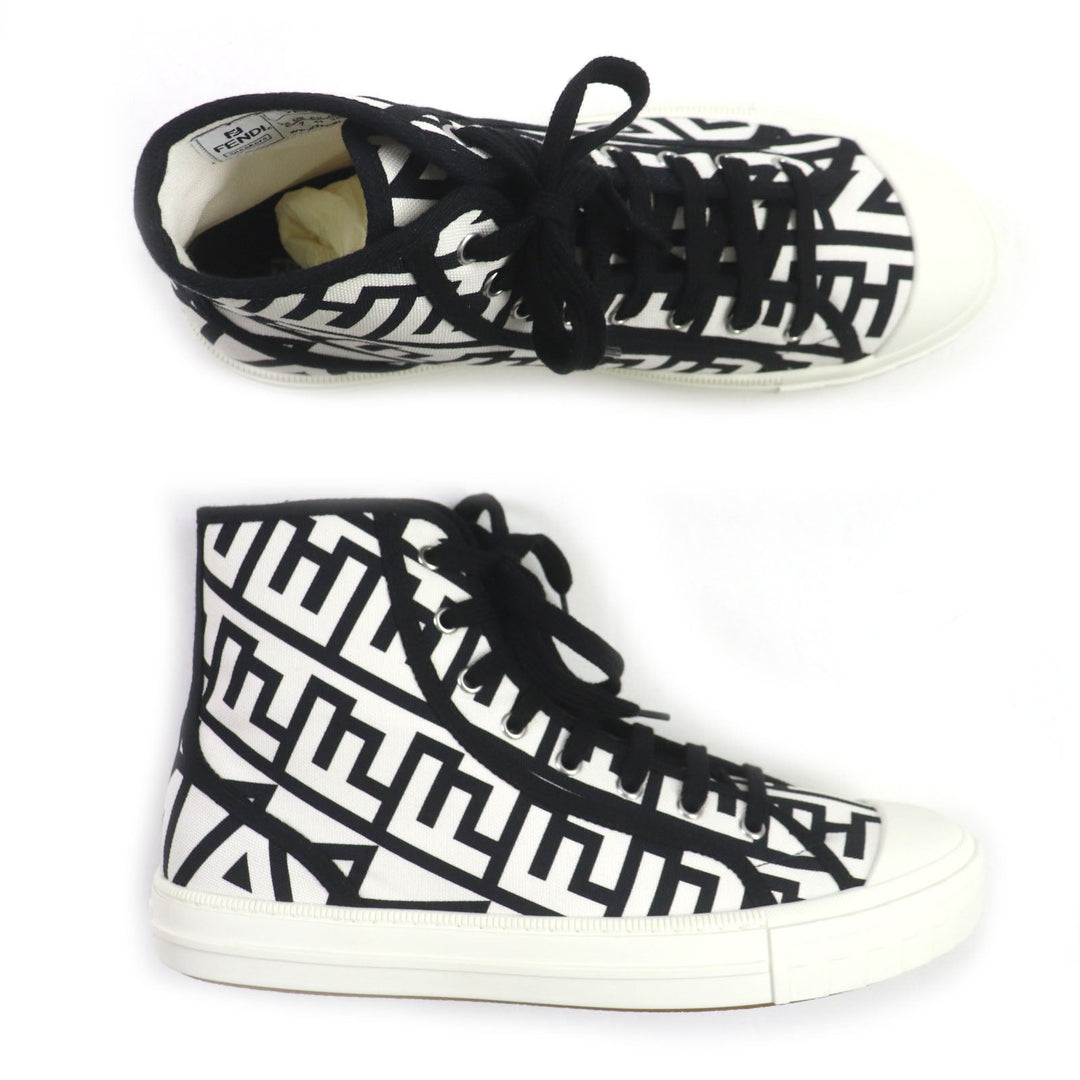 FENDI High cut sneakers 7E1570 Main: Canvas Black White Domino mens 41 Used Authentic