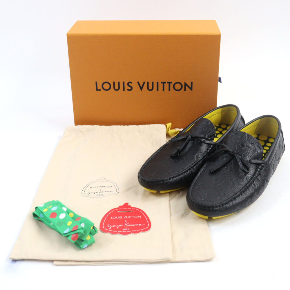 LOUIS VUITTON Flat shoes Main: Leather Black yellow LV driver line mens 7 Used Authentic