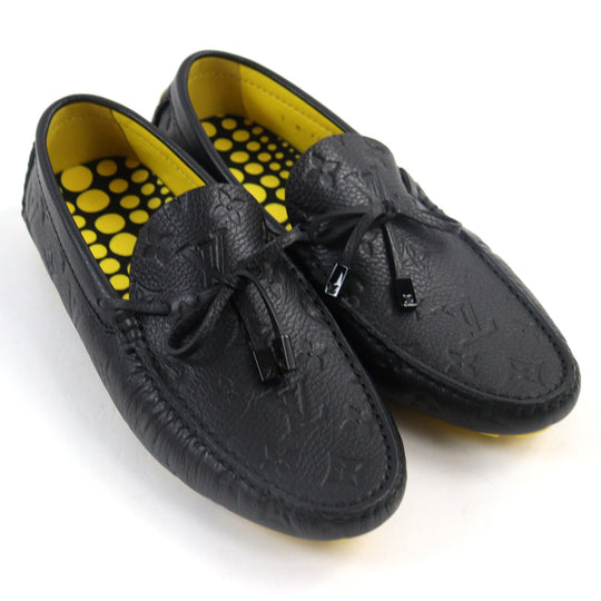 LOUIS VUITTON Flat shoes Main: Leather Black yellow LV driver line mens 7 Used Authentic