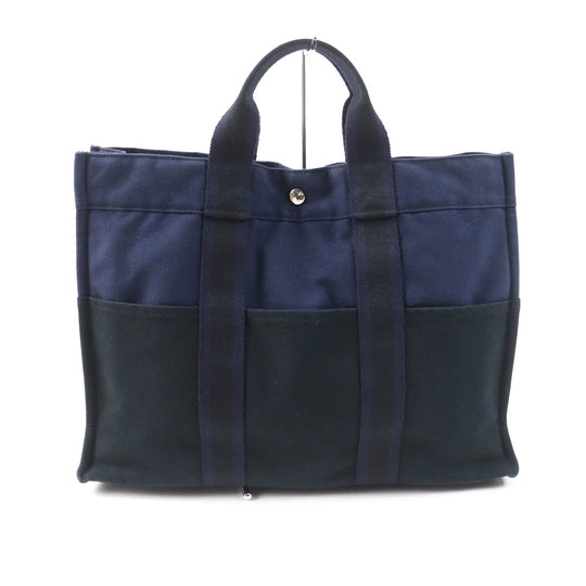 HERMES Tote Bag Main: Cotton Navy Fool Toe MM Women Used Authentic
