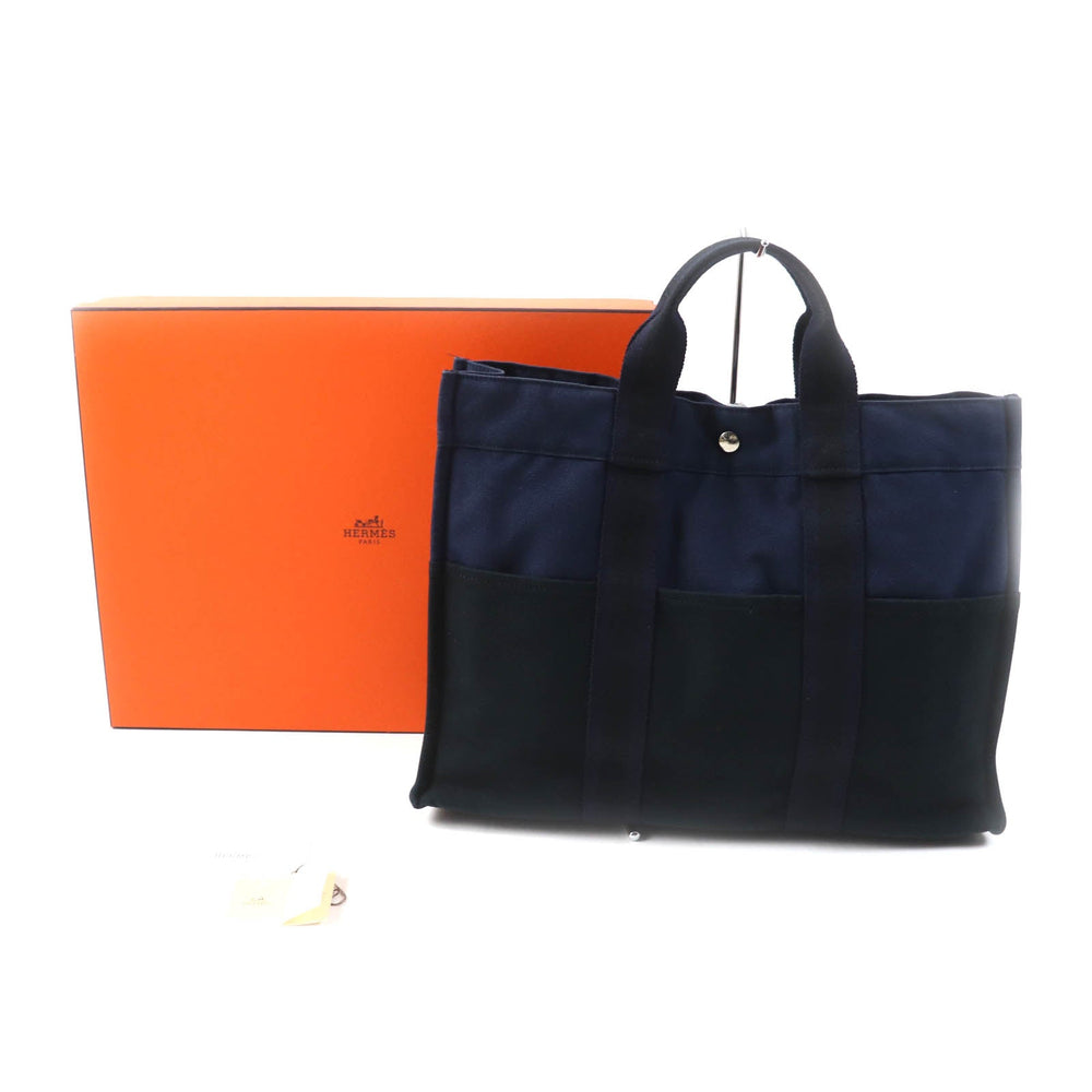 HERMES Tote Bag Main: Cotton Navy Fool Toe MM Women Used Authentic
