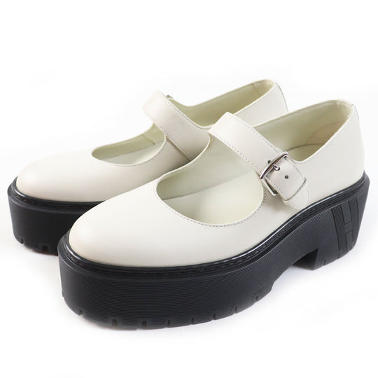 HERMES Leather shoes Main: Leather, Part: Rubber Ivory black Hoxton H Cadenas Women 35 1/2 Used Authentic