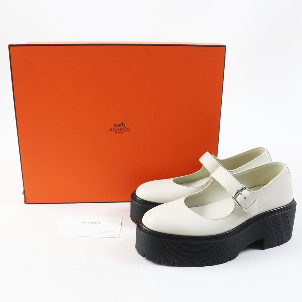 HERMES Leather shoes Main: Leather, Part: Rubber Ivory black Hoxton H Cadenas Women 35 1/2 Used Authentic