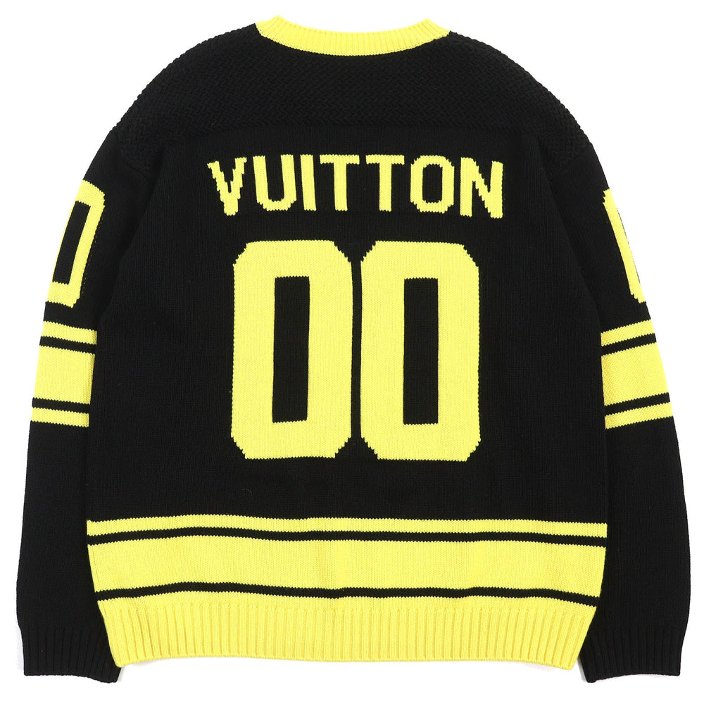 LOUIS VUITTON knit Main: 68% wool, 18% rayon, 9% nylon, 5% cashmere Black yellow Amen Break LV Intarsia Football mens XL Used Authentic