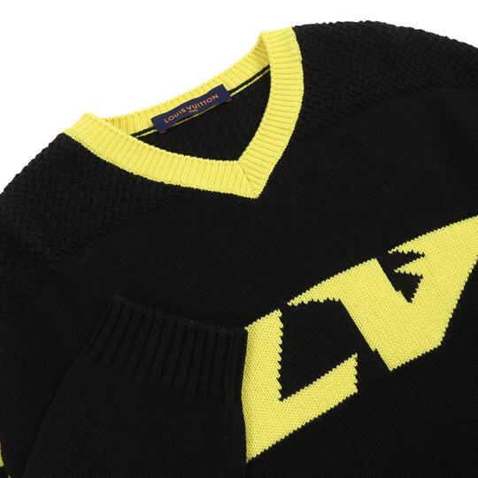 LOUIS VUITTON knit Main: 68% wool, 18% rayon, 9% nylon, 5% cashmere Black yellow Amen Break LV Intarsia Football mens XL Used Authentic