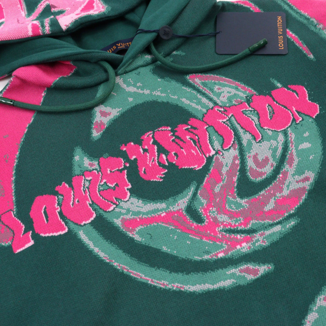 LOUIS VUITTON Hoodie HPN33W Main: 100% cotton Green type Pink all-over pattern mens M Used Authentic