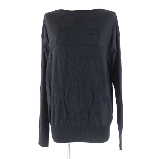 HERMES knit Main: 52% silk, Main: 40% cotton, Main: 6% nylon, Main: 2% polyurethane, Part: 100% rayon black L'INSTRVCTION DV ROY Teiogaku Women 36 Used Authentic
