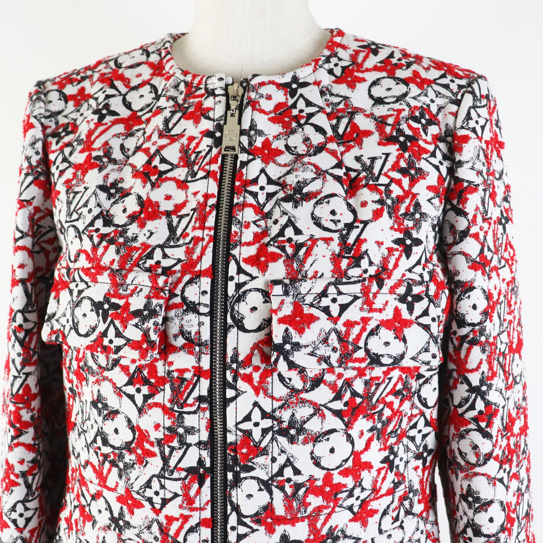 LOUIS VUITTON coat Main: 52% cotton, Main: 43% rayon, Main: 5% nylon, Lining: 50% rayon, Outer: 50% cupra Red White Black Women 38 Used Authentic