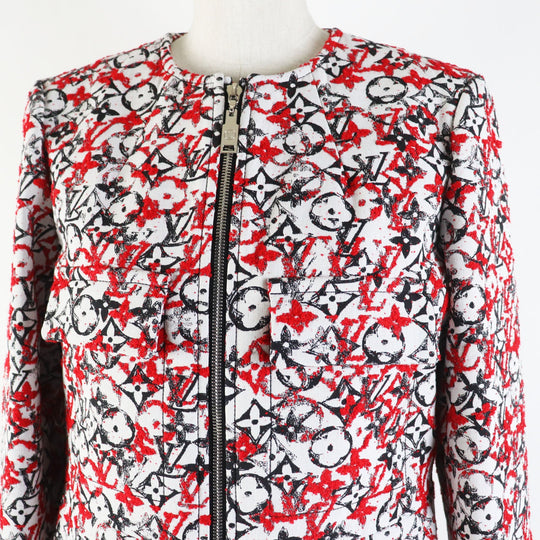 LOUIS VUITTON coat Main: 52% cotton, Main: 43% rayon, Main: 5% nylon, Lining: 50% rayon, Outer: 50% cupra Red White Black Women 38 Used Authentic
