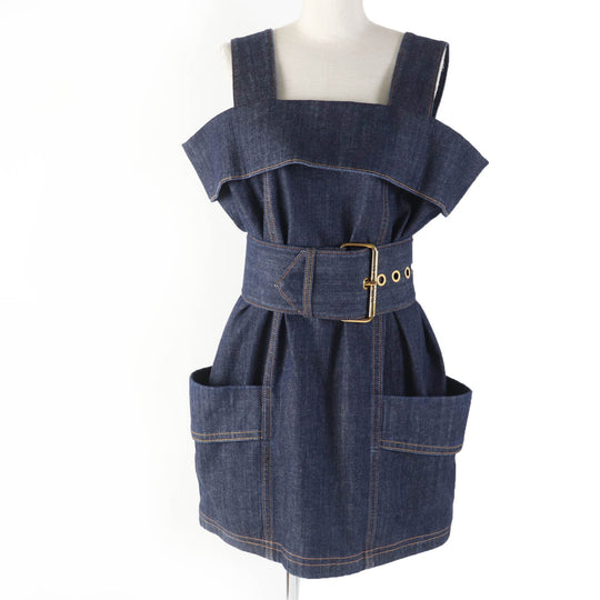 LOUIS VUITTON dress 1ABDVU Main: 95% cotton, Main: 5% polyurethane, Lining: 50% polyester, Lining: 50% cotton, Part: 95% cotton Indigo blue Women 34 Used Authentic