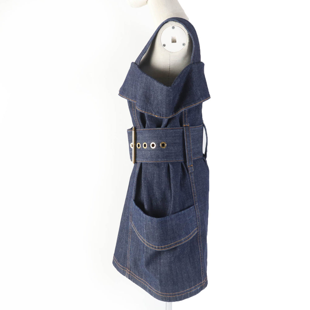 LOUIS VUITTON dress 1ABDVU Main: 95% cotton, Main: 5% polyurethane, Lining: 50% polyester, Lining: 50% cotton, Part: 95% cotton Indigo blue Women 34 Used Authentic