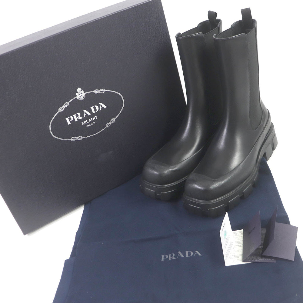 PRADA boots 2UG007 Main: Leather black monolith mens 10 Used Authentic