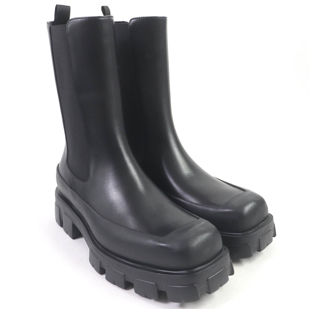 PRADA boots 2UG007 Main: Leather black monolith mens 10 Used Authentic